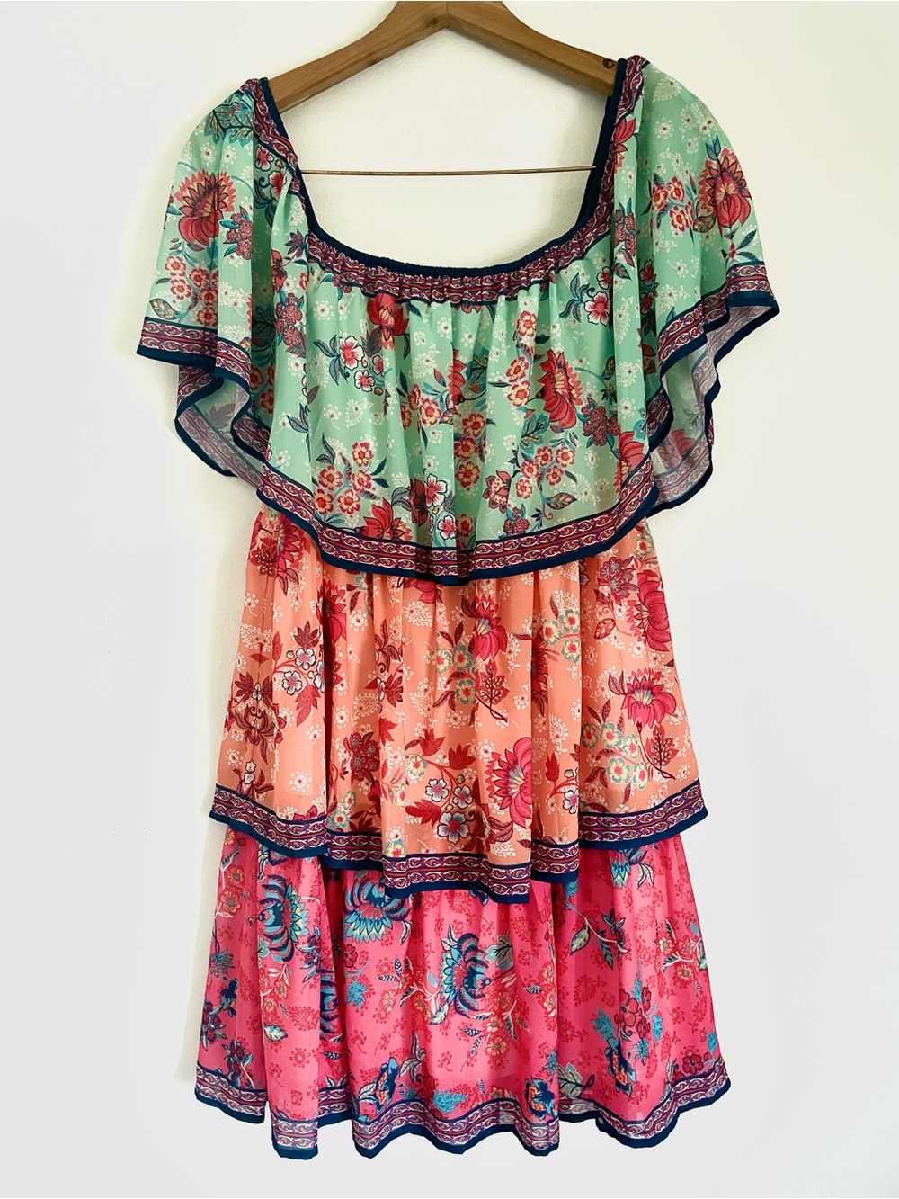 Flying Tomato Multicolor Floral Tiered Layered Mini Dress Size M $54
